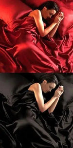 ensemble literie satiné rouge foncé noir luxueux drap housse drap plat taies oreiller lisses