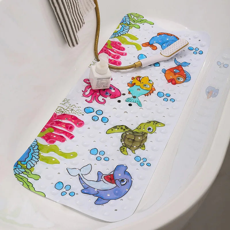 tapis bain pvc thème marin poissons coraux géométrique antidérapant moderne enfantin suction salle bain