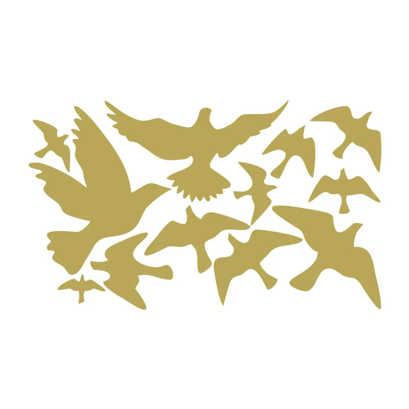 sticker mural moderne oiseaux volants blanc jaune noir 30x50cm adhésif