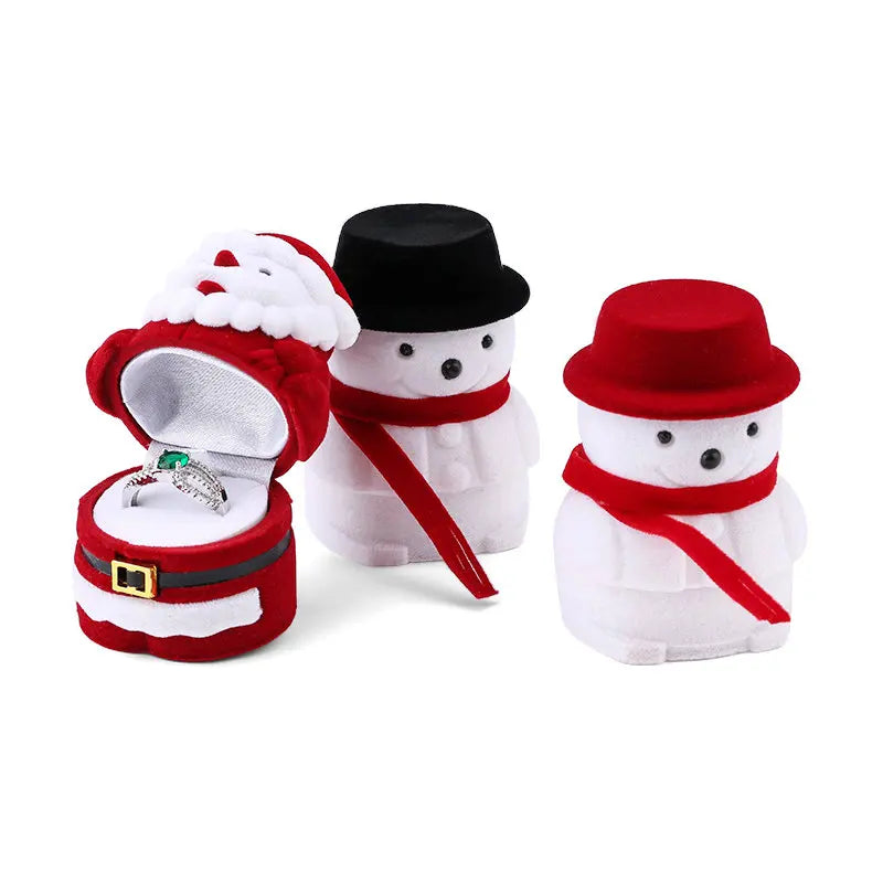 boîte bijoux noël père noël bonhomme neige rouge blanche velours festive peluche anneaux