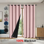 Rideau occultant vieux rose avec doublure noire, effet 100% blackout, présenté avec plusieurs coloris disponibles sur le côté.