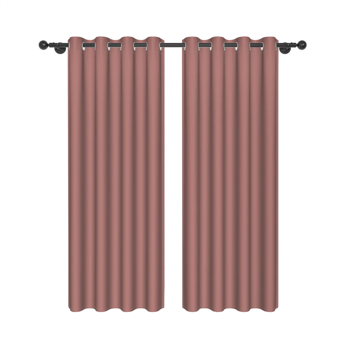 Ensemble de deux rideaux occultants vieux rose à œillets, présenté sur fond blanc, idéal pour bloquer la lumière dans une chambre ou un salon.