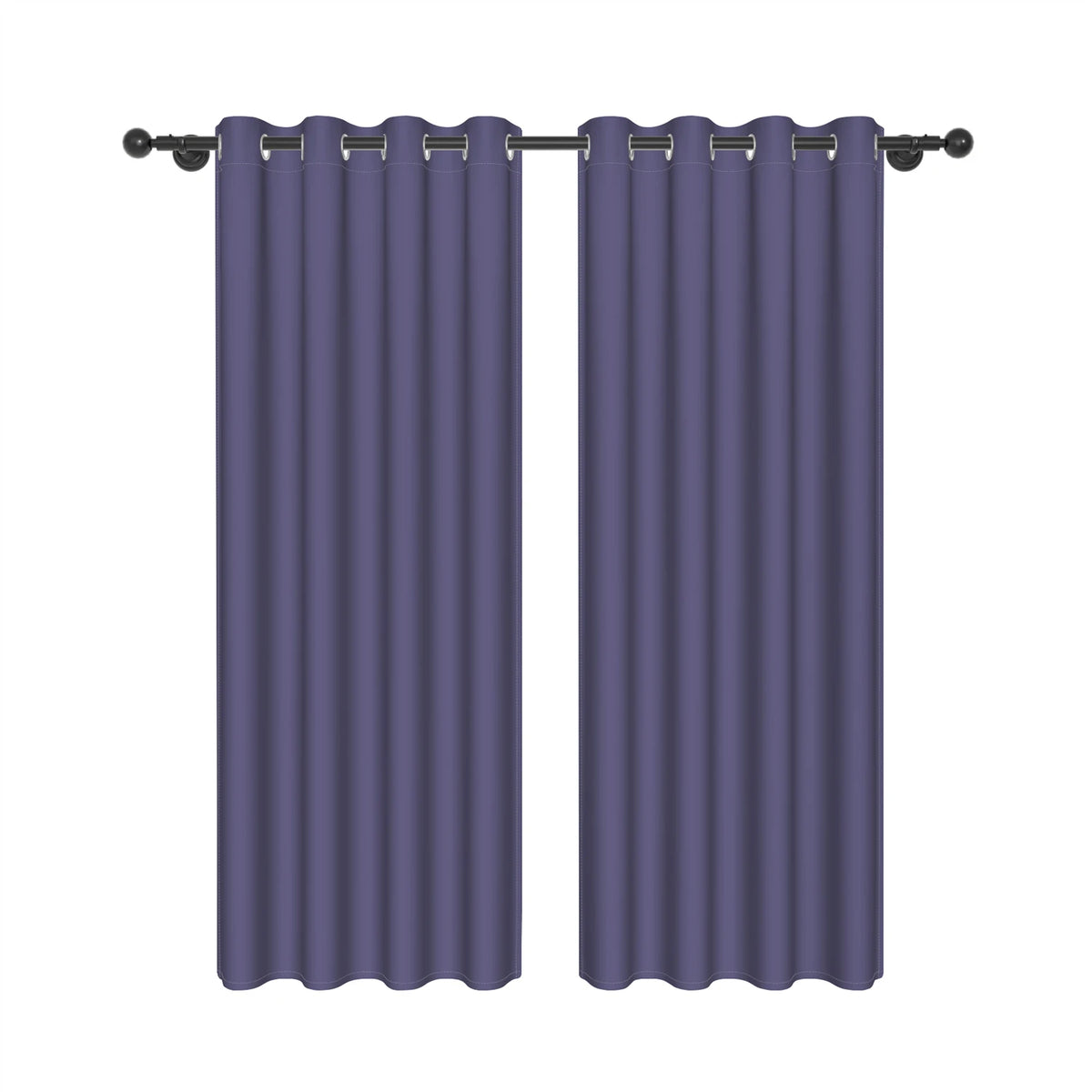 Paire de rideaux violet foncé à œillets métalliques, présentée sur fond blanc, idéale pour une ambiance moderne et élégante.