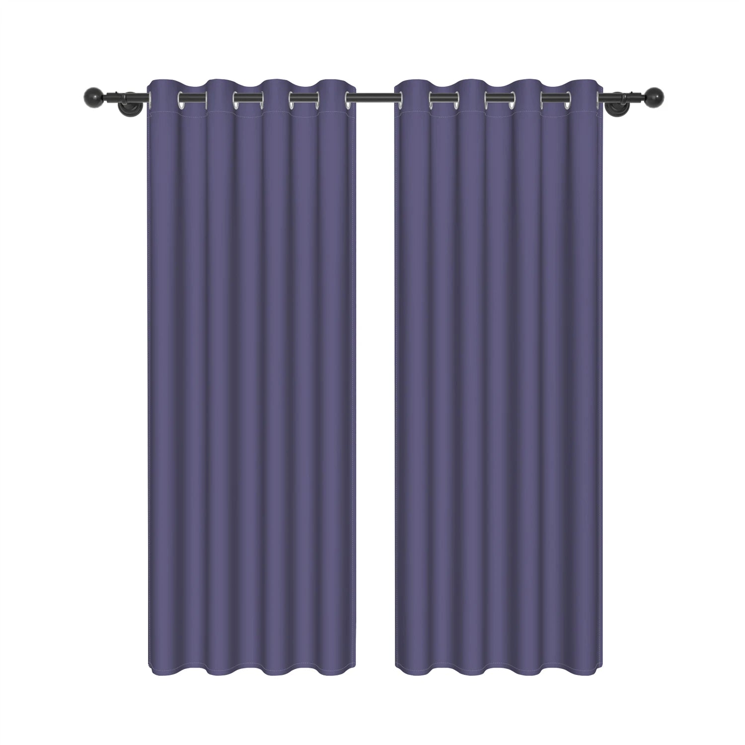 Paire de rideaux violet foncé à œillets métalliques, présentée sur fond blanc, idéale pour une ambiance moderne et élégante.