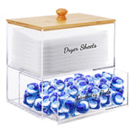 boîte rangement transparente multifonctionnelle bois naturel étiquettes imperméables lessive lingettes repassage Pods pins booster