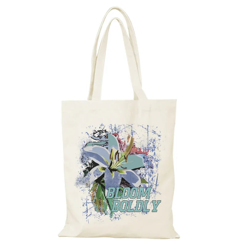 sac main fleuri décontracté toile fermeture éclair shopping plage épaule