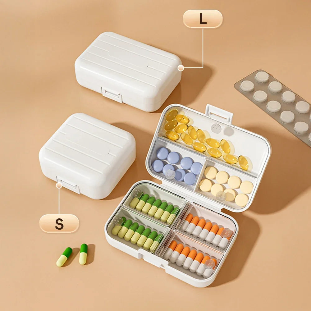 boîte pilules moderne blanc rose compartiments semaines verrouillable pratique adhésif organisateur médicaments portable