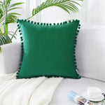 taies d'oreiller velours moderne gris jaune rose bleu blanc pompons non toxique polyester 45x45cm