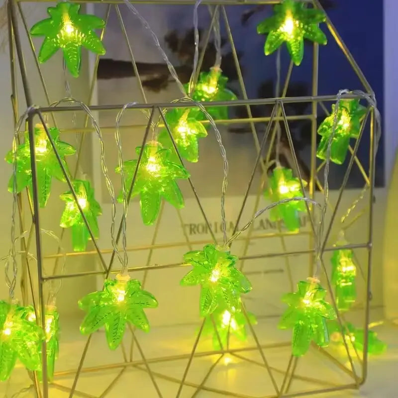 guirlande lumineuse led feuilles vertes jaunes éclairage décoratif festif camping extérieur intérieur 150cm 10led