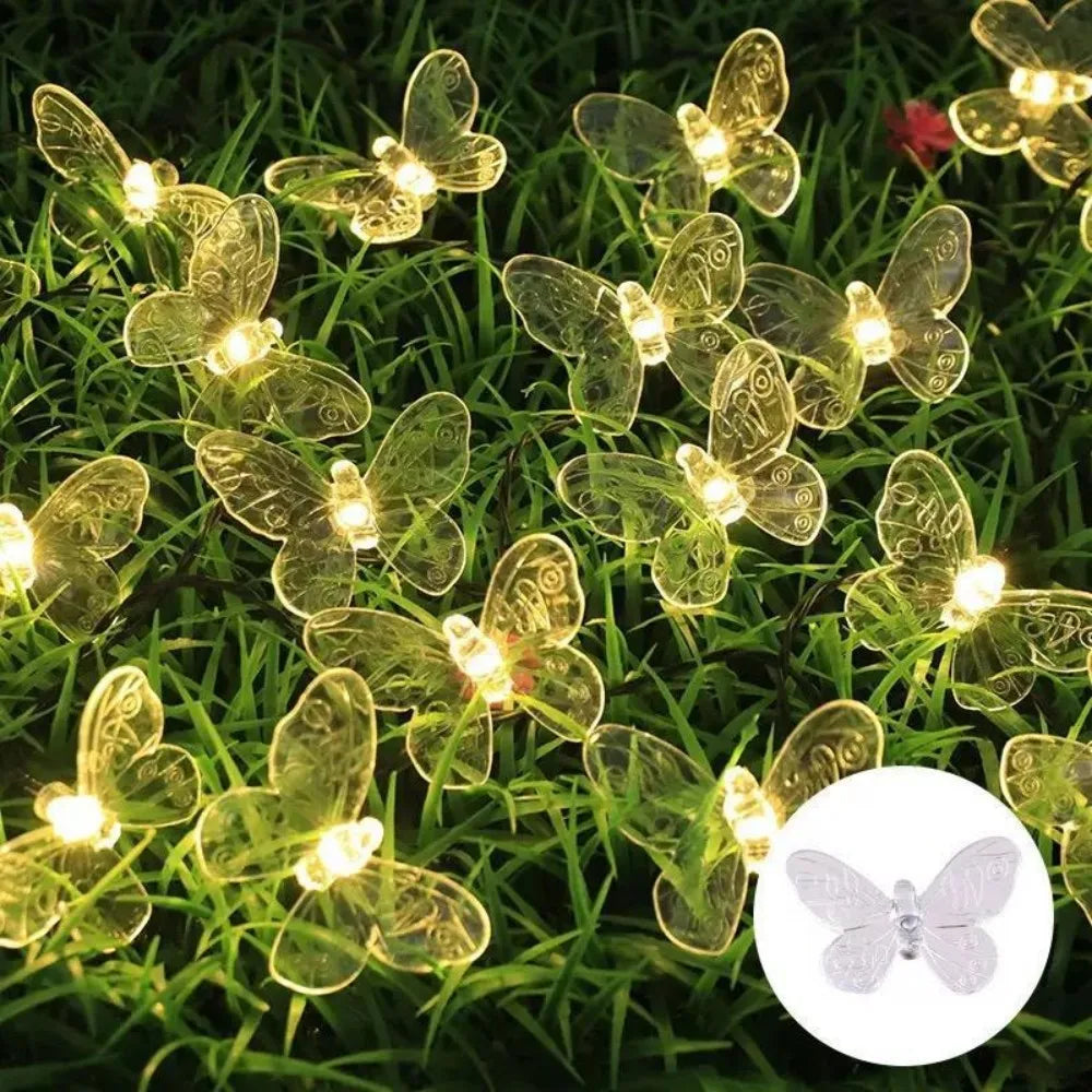 guirlande lumineuse solaire papillon transparent moderne extérieur jardin mariage 5m 20led 6.5m 30led multicolor