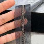 ruban dentelle polyester gris noir maille hexagonale bordure dorée adhésif couture moderne decoration textile