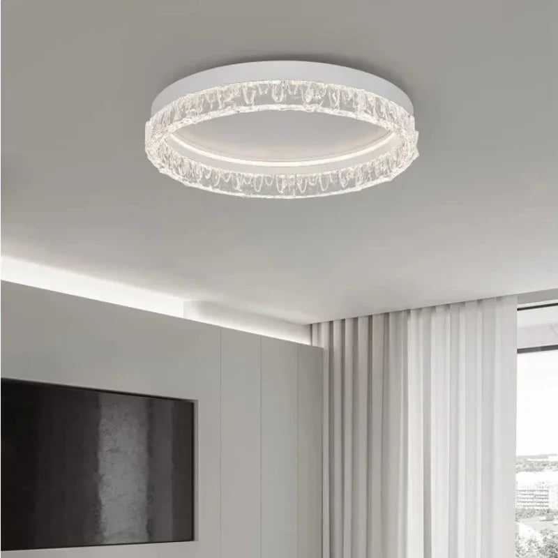 plafonnier led moderne orné cristaux blanc noir circulaire élégant surface interrupteur bouton lumière neutre