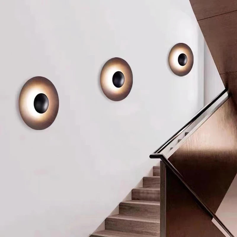 applique murale contemporaine dorée noire led fixée mur ronde lisse