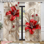 rideau floral moderne fleurs lilas feuilles beige rouge blanc opaques chambre