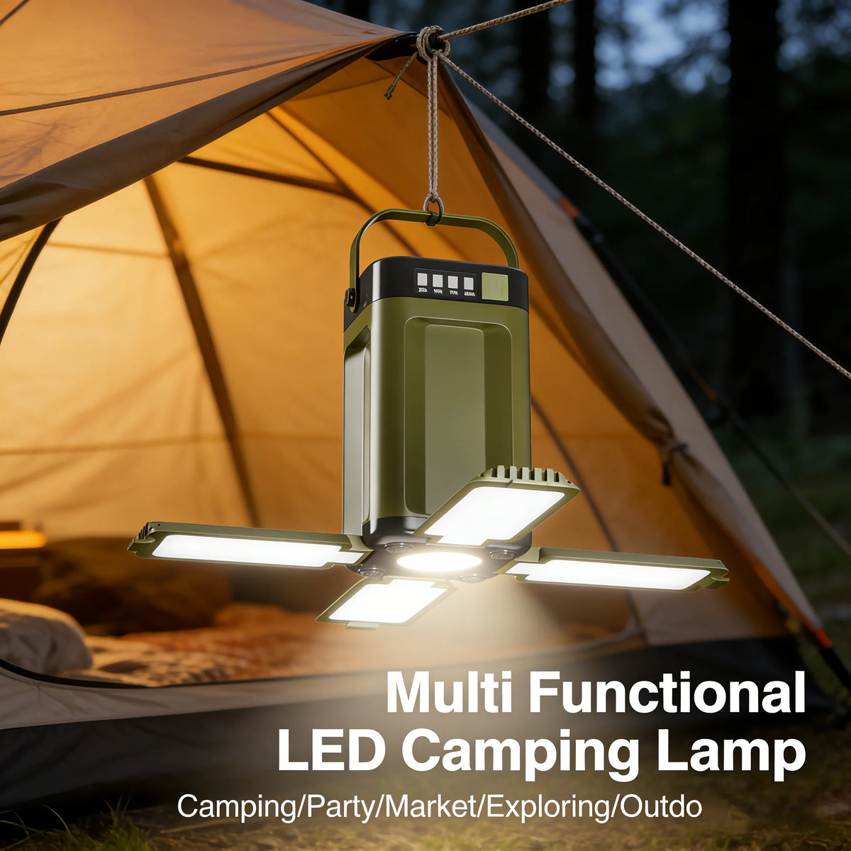 lampe camping led rechargeable projecteur portable annuel solaire torche multifonctionnelle panneaux rétractables indicateur batterie