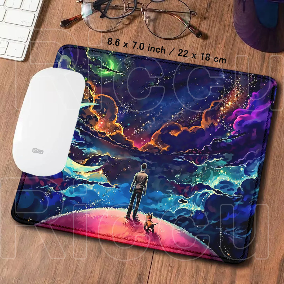 tapis souris gaming large taille bleu violet nuages étoiles antiderapant moderne
