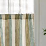 Rideau half rayés semi transparent bohème franges finition lin aspect texturé chambre