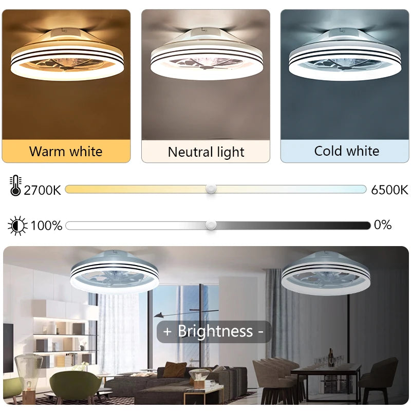 ventilateur lumière led télécommande modes modernes variateur intelligent salon chambre