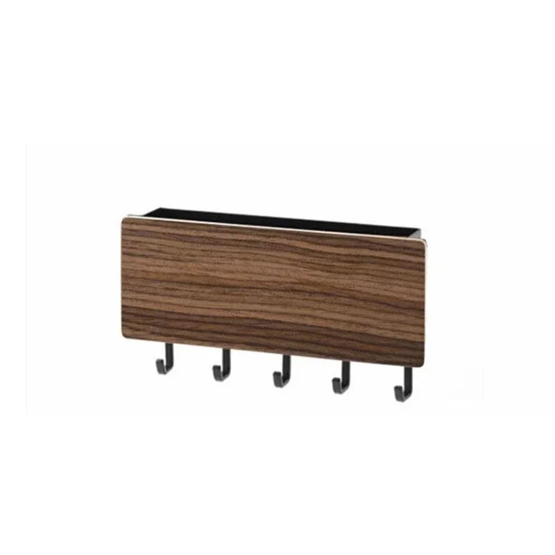 porte clés mural bois naturel moderne crochets clips adhésifs boîte stylos gris métallique