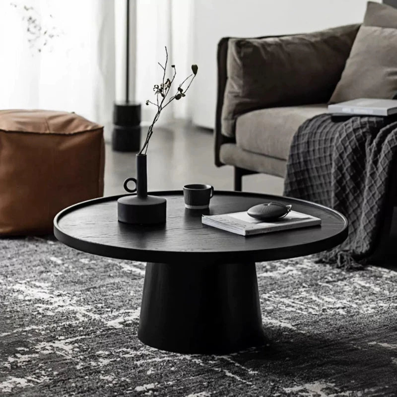 table basse ronde bois naturel moderne noire salon assemblage meubles maison simple minimaliste italien