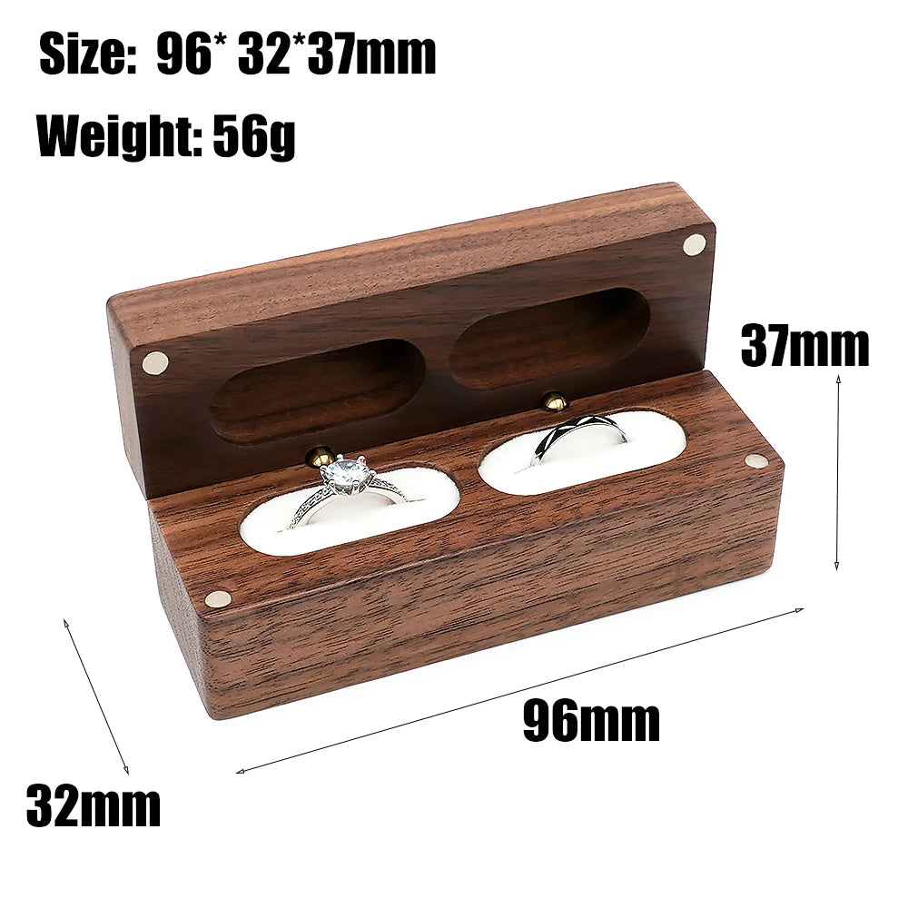 boîte alliances bois foncé grain naturel classique clips métalliques rangement bague couple présentoir bijouxVELoursintérieurportableplateaubureau