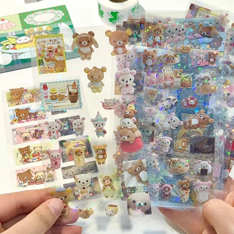 sticker kawaii mignon dessin animé waterproof scrapbooking stickers pastel ours personnage floral