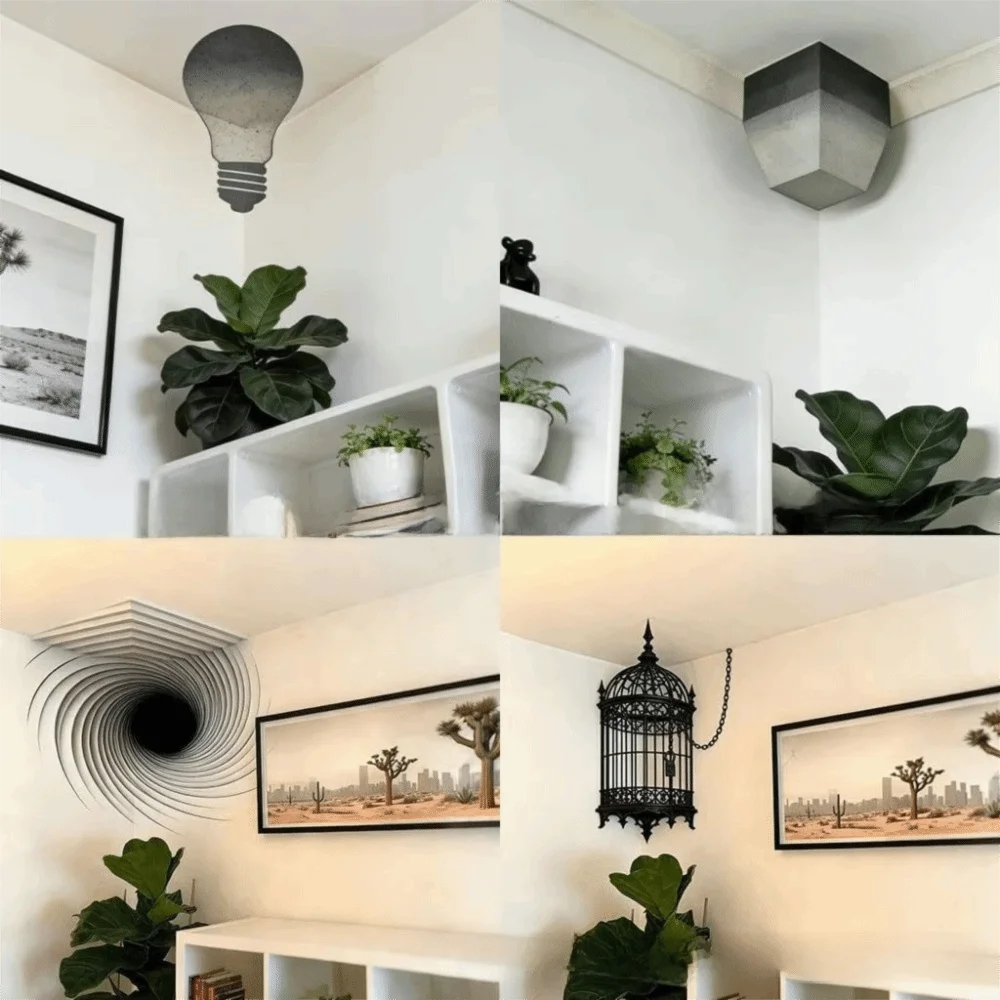 décoration murale cadre sculpture cube toile araignée chauve souris ampoule cage géométrique moderne minimaliste
