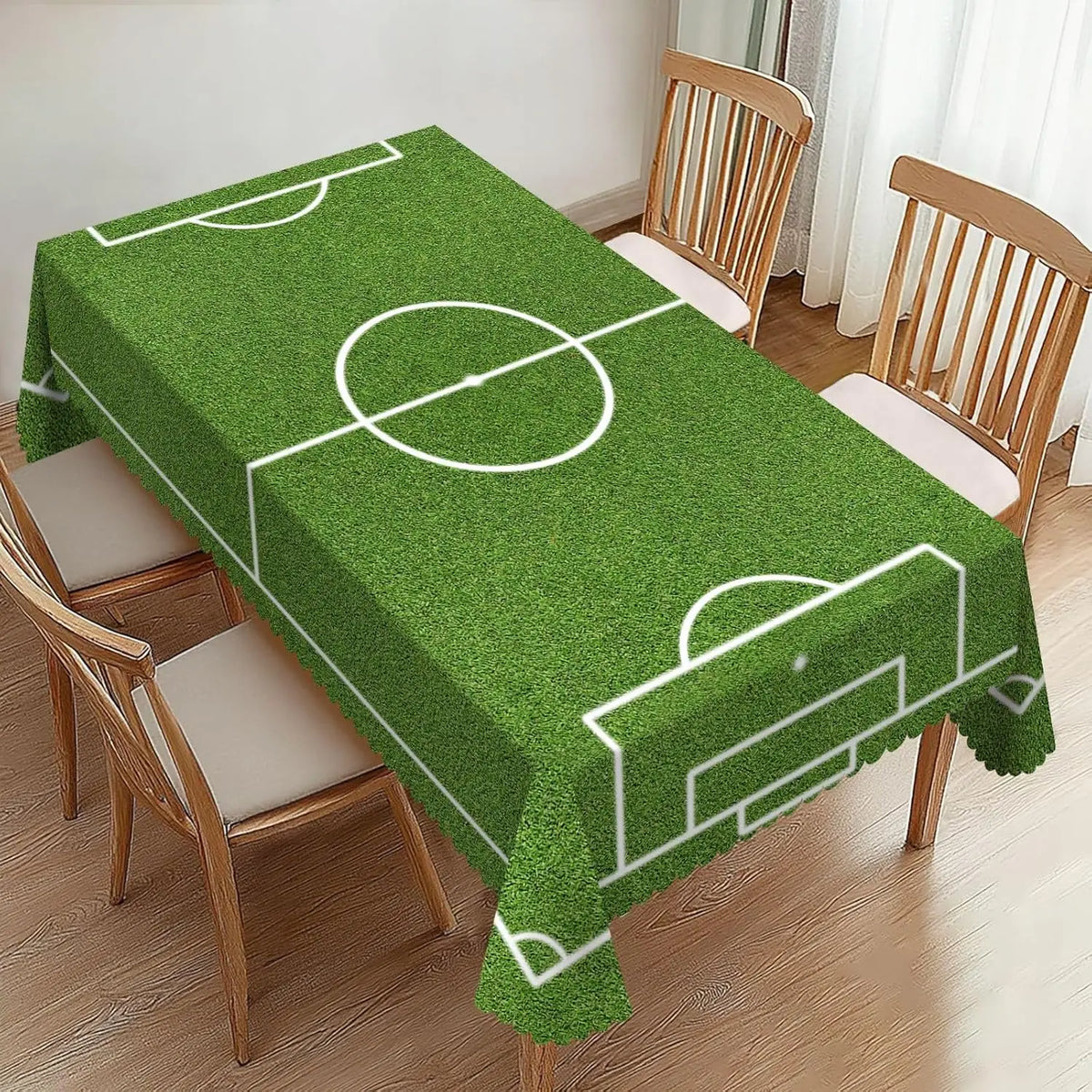 nappe table football vert terrain lignes blanches moderne polyestère réutilisable 137x183cm