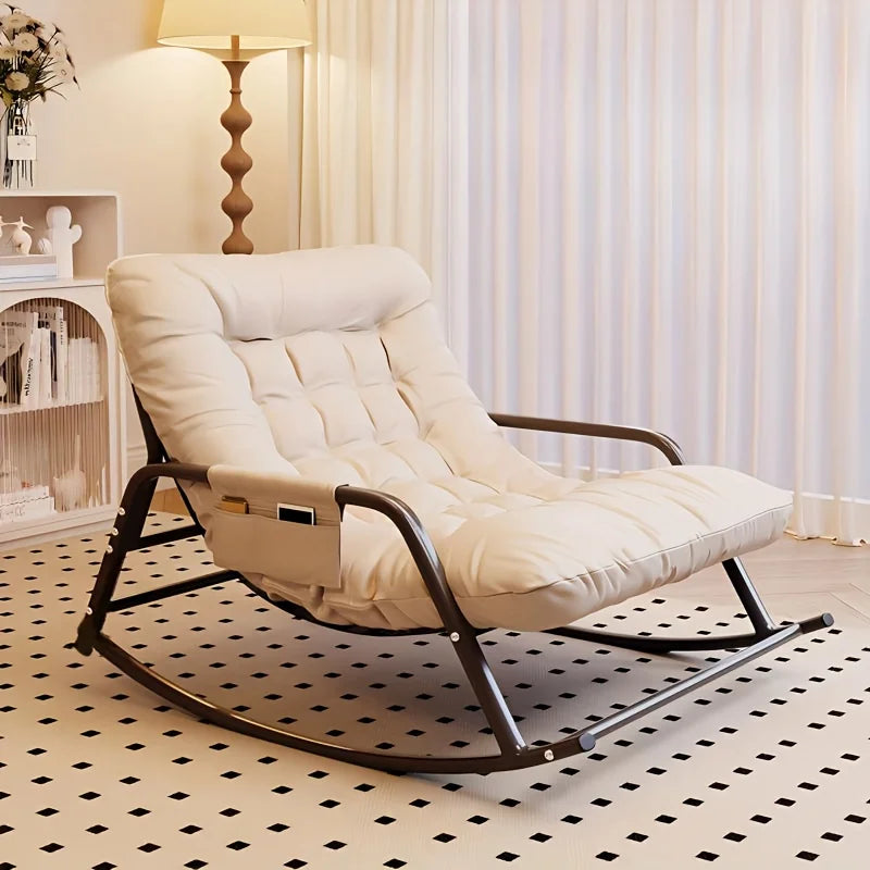 fauteuil bascule moderne deux places marron blanc gris orange coussins texturés chambre salon
