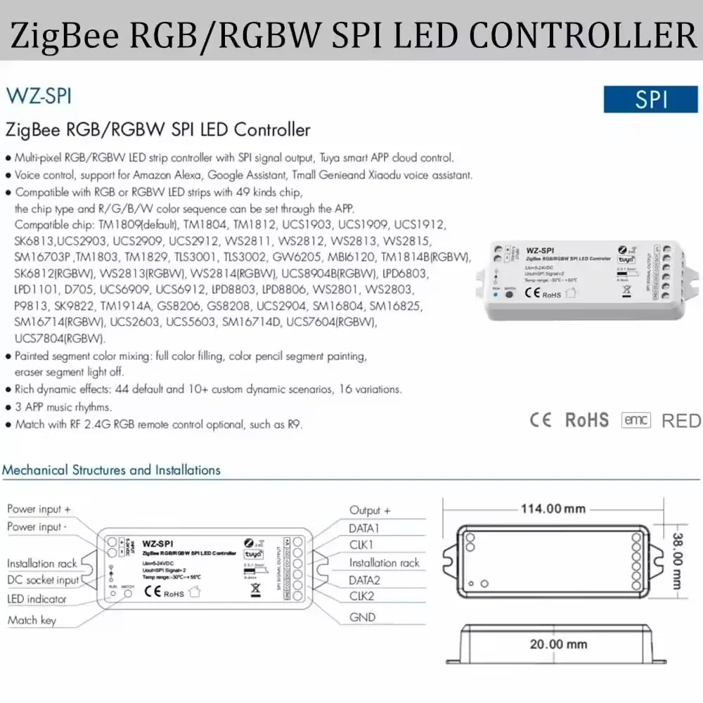 bande lumineuse led rgbic néon 10m contrôleur zigbee télécommande moderne