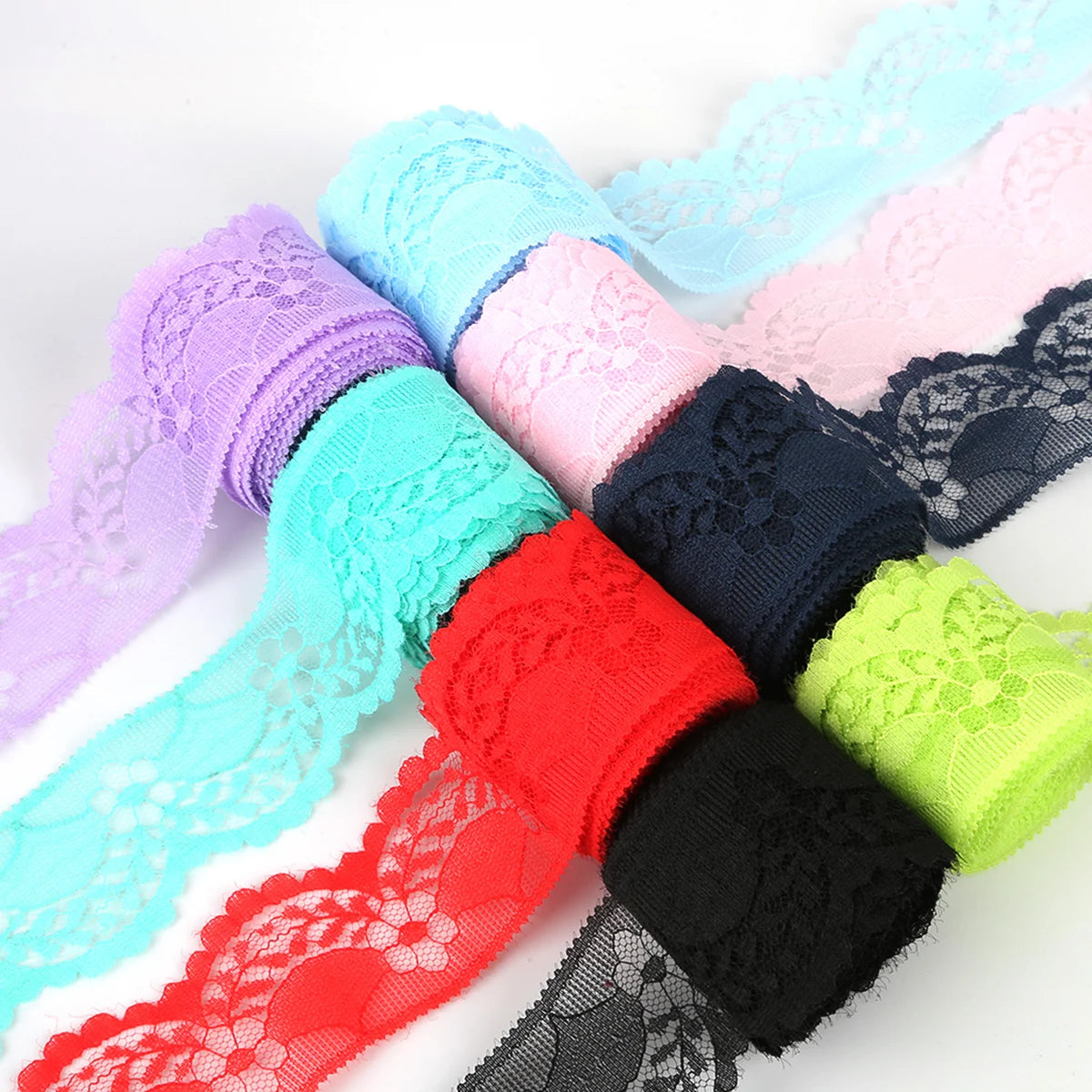 ruban dentelle polyester 4cm large rose clair bleu rouge violet noir mariage décoration diy
