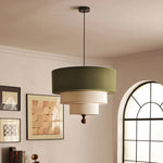 suspension lumineuse moderne trois abat jours tissu vert olive classique