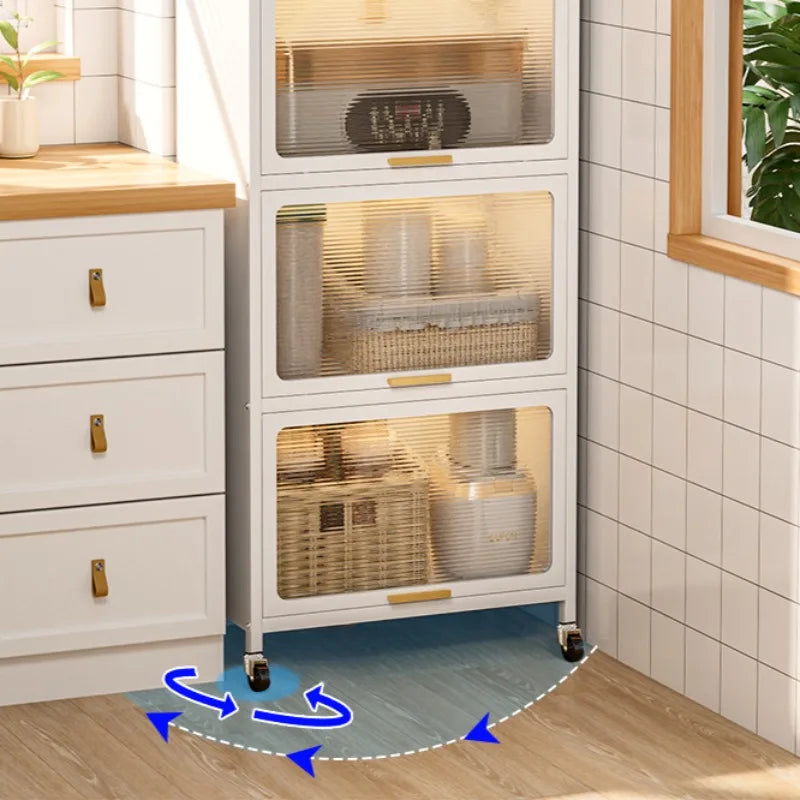 rangement modular meuble blanc imperméable multiple paniers cuisine roulettes moderne anti poussière