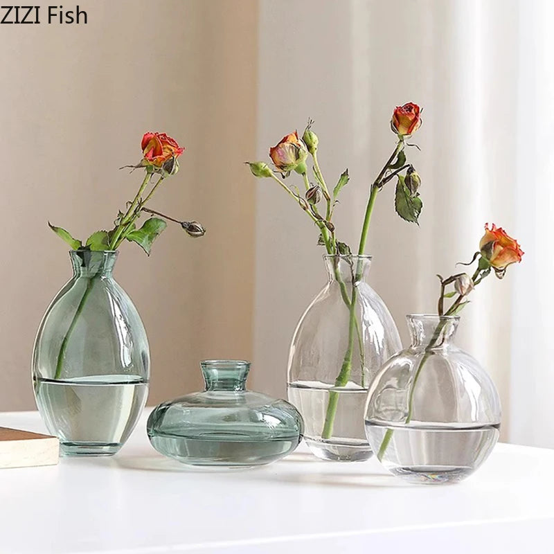 vases hydroponiques modernes transparents marron lisses décoration table plantes fleurs artificielles minimalistes