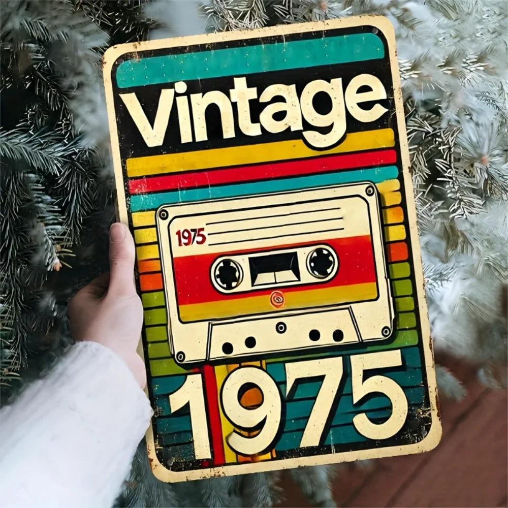 plaque décorative vintage multicolore cassette audio 1975 rétro mur métal aluminium farmhouse