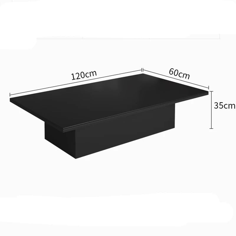 table basse moderne minimaliste noir blanche surface lisse tapis branches tasses livres coussins