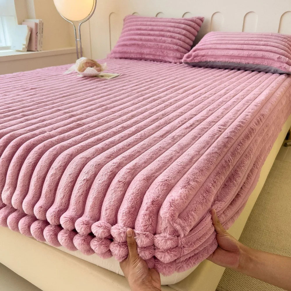 housse matelas polyster coton rayures horizontales rose beige confortable anti bactéries résistante eau