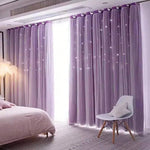 rideau double couche violet clair motif étoiles blanches voile transparent moderne salon chambre coucher