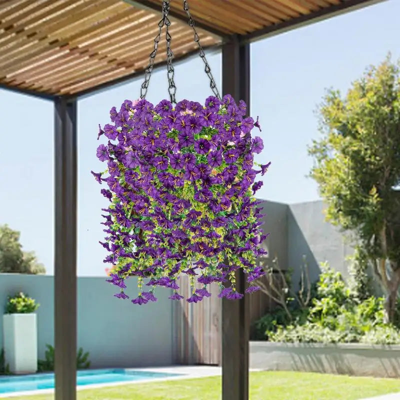 guirlande suspendue fleurs artificielles violet blanc jaune rouge moderne décoration intérieure extérieure maison jardin