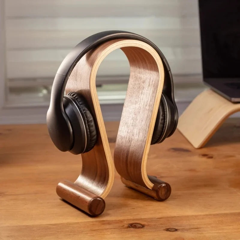 support casque audio bois naturel marron clair moderne minimaliste decoration