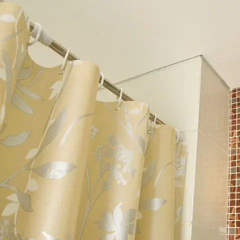 rideau douche moderne feuilles stylisées semi transparent beige gris 180cm 200cmversible