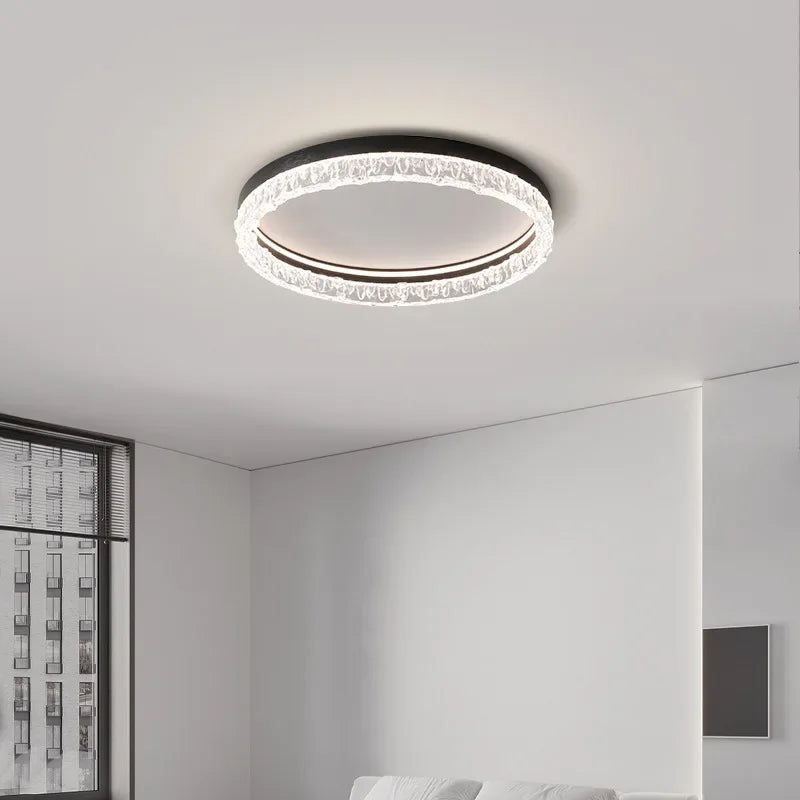 plafonnier led moderne orné cristaux blanc noir circulaire élégant surface interrupteur bouton lumière neutre