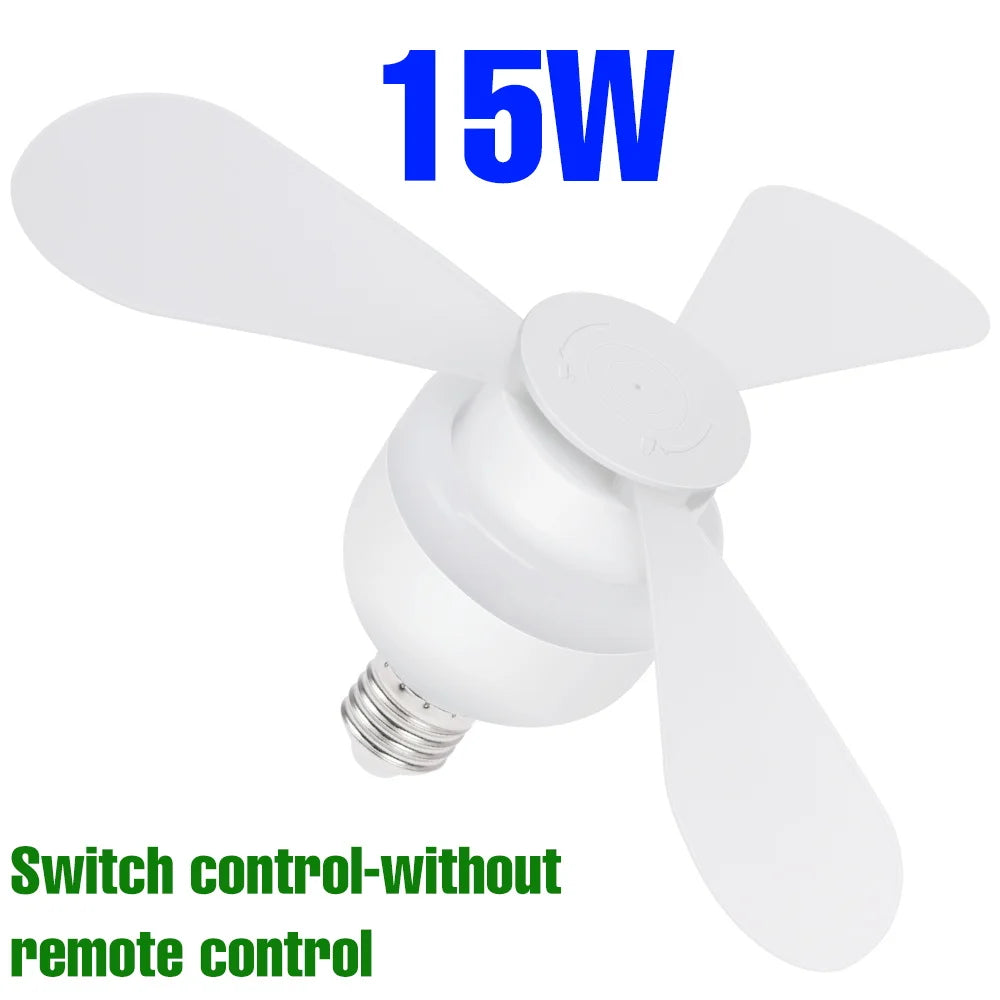 ventilateur led lumière intégrée blanc moderne télécommande trois vitesses niveaux luminosité