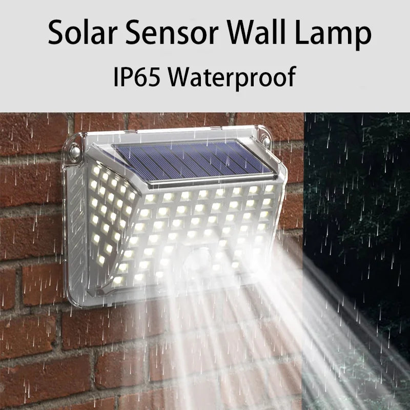 Lampe murale solaire 90 LED blanc noir moderne détecteur mouvement ip65