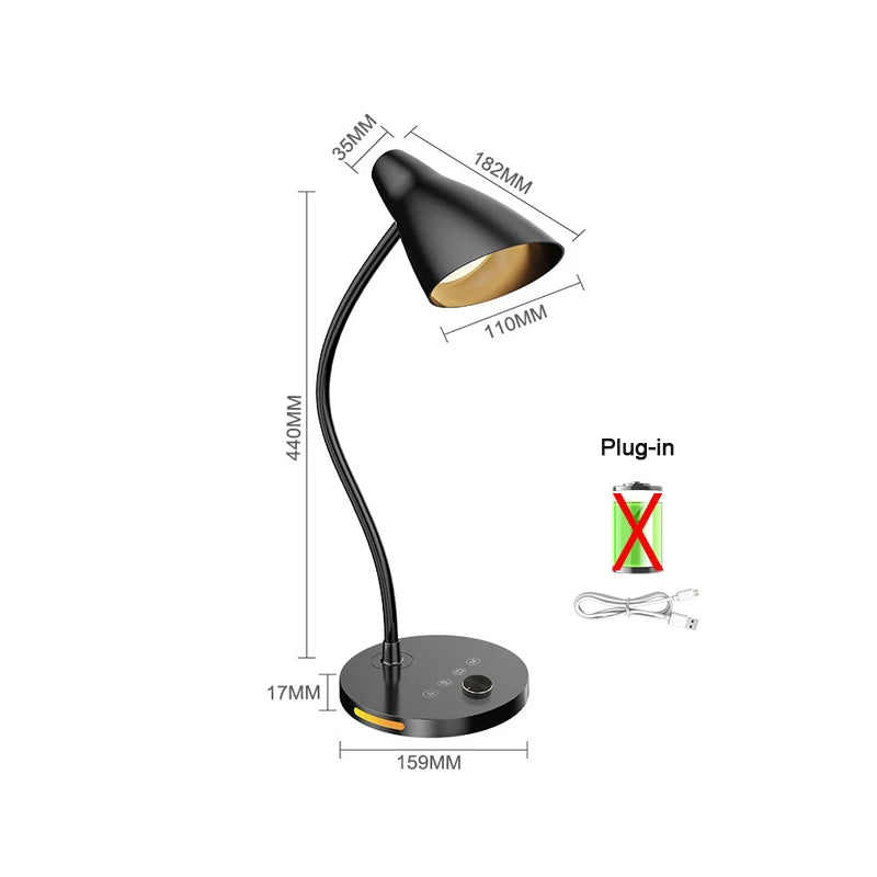 lampe table rotative moderne noir réglage luminosité interrupteur tactile basse consommation abs