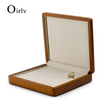 boîte bijoux bois marron clair classique rangement anneaux simili cuir 16x18cm