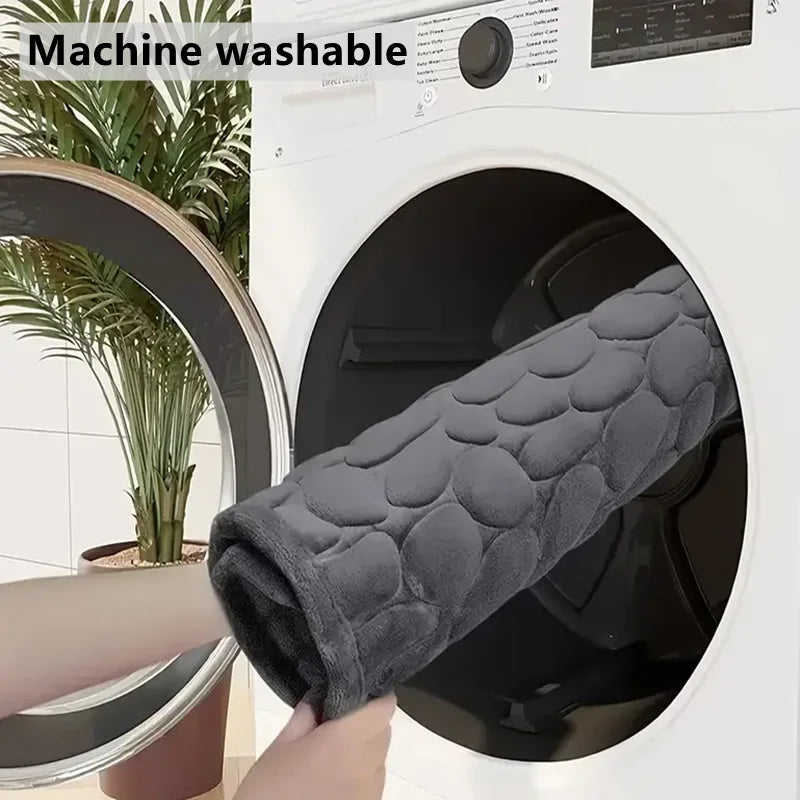 tapis bain doux gris marron motif galets moderne salle bain absorption rapide lavable machine