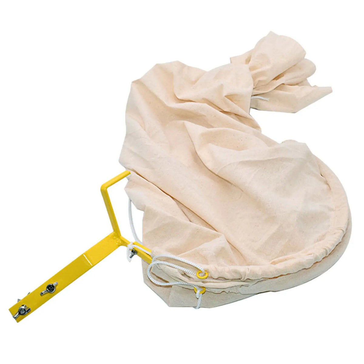 outil d'apiculteur sac toile légère filet capture d'abeilles structure métallique jaune beige clair inspection
