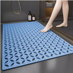 tapis bain douche PVC géométrique texturé moderne ventouses gris bleu minimaliste