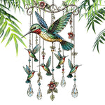 mobile décoratif suspendu colibris fleurs vitrail cristaux métal famille extérieur pastorale